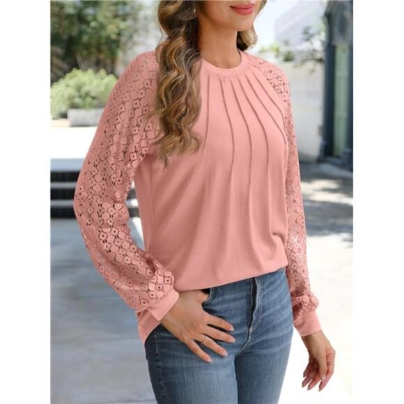 Women’s Long Sleeve Lace Tops,‎ Business Casual Knitted Blouses - Fall Fashion - Picture 3 of 7